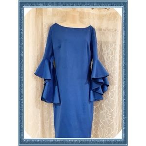 Royal Blue with Bell Sleeves Sheath Dress Size 14
